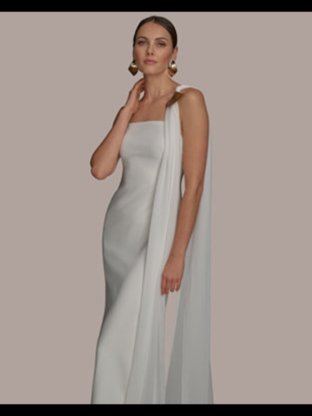 Donna Karan Ivory One-Shoulder Draped Maxi Gown
